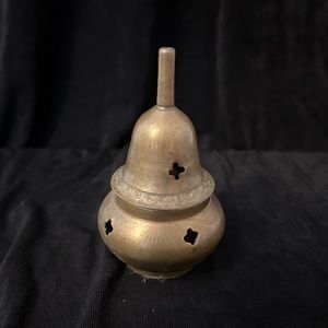 Vintage brass incense burners, two together with lids.